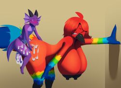 2025 absurd_res ambiguous_penetration animal_genitalia anthro areola artist_request ass avian balls beak bedroom_eyes big_areola big_balls big_breasts big_nipples bird black_areola black_nipples blue_eyes blush bodily_fluids breasts cum cum_inside cum_on_balls cum_on_butt cum_on_leg digital_media_(artwork) duo feathers female femboy frill_(anatomy) from_behind_position genital_fluids genitals hi_res holding_butt horn kobold krazio_topaz larger_female lizard male male/female membrane_(anatomy) membranous_frill multicolored_body multicolored_feathers narrowed_eyes nipples orgasm penetration perching_position pink_eyes plum_(plumbold) purple_body rainbow_body rainbow_feathers red_body red_feathers reptile scalie seductive sex short_stack size_difference smaller_male tail thick_thighs wide_hips