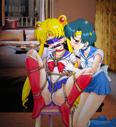 2girls ami_mizuno arms_behind_back between_labia bishoujo_senshi_sailor_moon bit_gag blindfold blonde_hair blush bondage clothing crotch_rope female female_only femdom femsub gag gagged gloves human innie_pussy lezdom long_hair multiple_females multiple_girls nonude panties rope sailor_mercury sailor_moon school_uniform seifuku skirt small_breasts smooth_skin spark_utamaro spread_legs tied_hair twintails underwear usagi_tsukino yuri