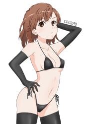 1girls ankake_pasta arm_up armpit armpit_crease armpit_peek armpits bare_armpits bare_belly bare_chest bare_hips bare_midriff bare_navel bare_shoulders bare_skin bare_torso belly belly_button bikini bikini_bottom bikini_only bikini_top black_bikini black_bikini_bottom black_bikini_top black_elbow_gloves black_gloves black_legwear black_long_gloves black_stockings black_string_bikini black_swimsuit black_swimwear black_thigh_highs black_thighhighs blush blush_face blushing_at_viewer blushing_female blushing_lines breasts brown_eyebrows brown_eyes brown_eyes_female brown_hair brown_hair_female collarbone digital digital_art digital_drawing digital_drawing_(artwork) digital_media digital_media_(artwork) elbow_gloves elbows exposed_armpits exposed_belly exposed_chest exposed_hips exposed_midriff exposed_navel exposed_shoulders exposed_skin exposed_torso female female_focus female_only fingers gloves groin hairless_armpits half_naked half_nude halterneck hand_behind_head hand_on_hip hand_on_own_hip hand_up high_resolution high_school_student highres inframammary_fold lean_figure legwear linea_alba long_gloves looking_at_viewer medium_hair midriff misaka_mikoto naked naked_female naked_woman narrow_waist navel nipple_bulge nude nude_female nudity petite petite_body petite_breasts petite_female petite_girl petite_tits posing posing_for_the_viewer school_girl semi_nude shaved_armpits shoulders side-tie_bikini simple_background slender_body slender_waist slim_waist small_breasts solo standing stockings stomach string_bikini swimsuit swimwear teen_girl teenage_girl teenager thigh_highs thighhighs thighs to_aru_kagaku_no_railgun to_aru_majutsu_no_index underboob upper_body white_background wide_hips young_female young_woman