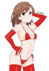 1girls ankake_pasta arm_up armpit armpit_crease armpit_peek armpits bare_armpits bare_belly bare_chest bare_hips bare_midriff bare_navel bare_shoulders bare_skin bare_torso belly belly_button bikini bikini_bottom bikini_only bikini_top blush blush_face blushing_at_viewer blushing_female blushing_lines breasts brown_eyebrows brown_eyes brown_eyes_female brown_hair brown_hair_female collarbone digital digital_art digital_drawing digital_drawing_(artwork) digital_media digital_media_(artwork) elbow_gloves elbows exposed_armpits exposed_belly exposed_chest exposed_hips exposed_midriff exposed_navel exposed_shoulders exposed_skin exposed_torso female female_focus female_only fingers gloves groin hairless_armpits half_naked half_nude halterneck hand_behind_head hand_on_hip hand_on_own_hip hand_up high_resolution high_school_student highres inframammary_fold lean_figure legwear linea_alba long_gloves looking_at_viewer medium_hair midriff misaka_mikoto naked naked_female naked_woman narrow_waist navel nipple_bulge nude nude_female nudity petite petite_body petite_breasts petite_female petite_girl petite_tits posing posing_for_the_viewer red_bikini red_bikini_bottom red_bikini_top red_elbow_gloves red_gloves red_legwear red_long_gloves red_stockings red_string_bikini red_swimsuit red_swimwear red_thigh_highs red_thighhighs school_girl semi_nude shaved_armpits shoulders side-tie_bikini simple_background slender_body slender_waist slim_waist small_breasts solo standing stockings stomach string_bikini swimsuit swimwear teen_girl teenage_girl teenager thigh_highs thighhighs thighs to_aru_kagaku_no_railgun to_aru_majutsu_no_index underboob upper_body white_background wide_hips young_female young_woman