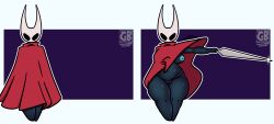 absurd_res blue_body clothed clothing clothing_lift colored_nipples dress dress_lift flashing hi_res holding_object holding_weapon hollow_knight:_silksong hollow_knight_(franchise) hornet's_needle hornet_(hollow_knight) inverted_nipples nipples short_stack simple_background team_cherry terryeternity text url weapon white_head