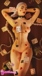 1girls 2025 3d areolae artist_name braid breasts card cassidy_quinn_(fortnite) child_bearing_hips choker female female_only fortnite green_eyes hand_on_head hips hourglass_figure laying_down laying_on_back legs light-skinned_female light_skin long_hair looking_at_viewer nipple_bulge nipple_outline nipple_pasties nude nude_female on_back pasties pinkmilkshake playing_card pussy red_lipstick solo thighs video_games white_hair wide_hips