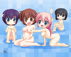 animal_ear barefoot big_breasts black_hair breast_grab breasts brown_hair chibi elfen_lied human_female kouta_(elfen_lied) large_breasts lucy_(elfen_lied) mayu_(elfen_lied) nana_(elfen_lied) nude pink_hair purple_hair pussy uncensored undressing vagina yuka_(elfen_lied)