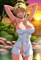 1girls afternoon ai_generated areolae armpits arms_behind_head arms_up barely_clothed bible_black bible_black_only blonde_hair busty curvaceous curvy curvy_female curvy_figure dusk erect_nipples female female_focus female_only functionally_nude high_resolution hot_spring innie_pussy lipstick makeup naked_towel nipples nude onsen outdoors parted_bangs partially_clothed partially_submerged pinup ponytail pose posing posing_for_the_viewer purple_eyes pussy saeki_kaori seducing seduction seductive seductive_body seductive_eyes seductive_look seductive_smile sexy_pose shiny_skin slim_waist smile solo sun sunset teen teenage_girl teenager towel uncensored upper_body vanitas_ai very_long_hair water wet wet_body wet_hair wet_skin white_towel wide_hips