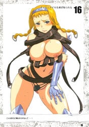 armor blonde_hair blush breasts hair huge_breasts japanese_text leina long_hair nipples page_16 page_number queen&#039;s_blade tetrodotoxin