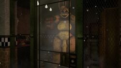 16:9 3d_(artwork) against_surface animatronic anthro balls big_balls big_breasts big_penis breasts deskai digital_media_(artwork) eyelashes five_nights_at_freddy's flaccid genitals glowing glowing_eyes gynomorph hi_res intersex lagomorph leporid looking_at_viewer machine makeup mammal nude open_mouth penis purple_eyes rabbit robot scottgames sharp_teeth smile solo spring_bonnie_(fnaf) standing teeth thick_thighs wide_hips widescreen yellow_body