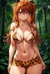 1girl ai-created ai_generated alternative_bust_size animal_print asuka_langley_sohryu bangs bare_arms bare_shoulders bikini bikini_shorts blue_eyes blush boyshorts breasts brown_hair clavicle cleavage closed_mouth clothing day female female_only hair_between_eyes hair_ornament headgear headwear high_resolution inner_thighs interface_headset large_breasts leopard_print linea_alba long_hair looking_at_viewer medium_breasts midriff nature navel neon_genesis_evangelion orange_hair outdoors palm_tree plant rena_aikawa_(pixiv_user) shiny shiny_skin short_shorts shorts skindentation sky smile solo standing stomach string_bikini swimsuit thigh_gap thighs tree two_side_up water