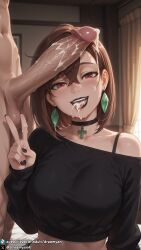 1girls after_fellatio after_oral after_sex ai_generated ayase_momo big_breasts black_lips black_lipstick blowjob breasts brown_hair clothed clothed_female cum cum_in_mouth curvy curvy_body curvy_female dandadan dreamyan_ai fellatio goth goth_girl gothic hi_res high_quality high_resolution highres large_breasts looking_at_viewer makeup momo_ayase open_mouth oral oral_sex peace_sign penis_on_face red_eyes short_hair smile smiling thick_ass thick_thighs thighs tongue tongue_out uncensored