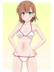 1girls angry ankake_pasta ass_visible_through_thighs bare_armpits bare_arms bare_belly bare_chest bare_hands bare_hips bare_legs bare_midriff bare_navel bare_shoulders bare_skin bare_thighs bare_torso belly belly_button bikini bikini_bottom bikini_only bikini_top blush blush_face blushing_at_viewer blushing_female blushing_lines breasts brown_eyebrows brown_eyes brown_eyes_female brown_hair brown_hair_female collarbone digital digital_art digital_drawing digital_drawing_(artwork) digital_media digital_media_(artwork) elbows embarrassed embarrassed_exposed_female embarrassed_expression embarrassed_female exposed_armpits exposed_arms exposed_belly exposed_chest exposed_hips exposed_legs exposed_midriff exposed_navel exposed_shoulders exposed_skin exposed_thighs exposed_torso female female_focus female_only fingers flustered flustered_female frown frown_eyebrows frowning frowning_at_viewer groin hair_between_eyes halterneck hand_on_hip hand_on_own_hip hand_on_own_waist hand_on_waist hands_on_hips hands_on_own_hips hands_on_own_waist hands_on_waist high_resolution high_school_student highres inguinal_crease inguinal_ligament knees lean_figure looking_at_viewer medium_hair midriff misaka_mikoto narrow_waist navel nudity petite petite_body petite_breasts petite_female petite_girl petite_tits school_girl shoulders simple_background slender_body slender_waist slim_waist small_breasts solo standing string_bikini swimsuit swimwear teen_girl teenage_girl teenager thigh_gap thighs to_aru_kagaku_no_railgun to_aru_majutsu_no_index topless topless_female upper_body white_bikini white_bikini_bottom white_bikini_top white_string_bikini white_swimsuit white_swimwear yellow_background young_female young_woman