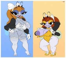 2020s 2025 2girls 4_arms alternate_version_at_source alternate_version_available antennae_(anatomy) artist_signature auburn_hair big_ass big_breasts black_eyes blue_background bowtie braces breast_out brown_hair bunny_girl bunnysuit camilla_zesty cat_ears colored_background disney disney_channel female_focus female_only flat_colors garter_straps hair_ribbon hand_behind_head hand_on_hip hands_on_own_breasts heart_gesture heart_hands height_difference hourglass_figure insect_girl insect_wings lingerie lingerie_only long_hair looking_at_viewer multi_arm nsfw perky_breasts ponytail presenting_breasts presenting_pussy pulling_panties pussy ruka_(the_buzz_on_maggie) seductive seductive_eyes seductive_pose seductive_smile sfw_version_available shadowthespirit shorter_female shortstack showing_breasts showing_pussy size_difference taller_female tease teasing_viewer the_buzz_on_maggie thick_ass thick_thighs two_tone_background voluptuous_female watermark white_lingerie white_pantyhose yellow_background yellow_eyeshadow yellow_heels