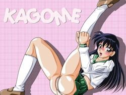 1girls ass bikabika black_hair brown_eyes dark_hair dressing female female_only inuyasha kagome_higurashi panties solo underwear