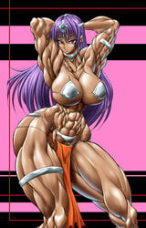 abs bikini_armor clothing dark-skinned_female dark_skin dragon_quest extreme_muscles female female_only highres human large_breasts maya_mahabala muscle muscles muscular muscular_female purple_hair purukogi purukogi_(plasma_beach) solo uncensored