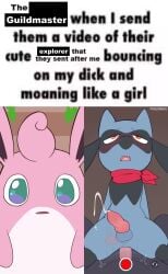 absurd_res anal animal_genitalia animal_penis balls blush bodily_fluids canine_genitalia canine_penis cowgirl_position cum cum_while_penetrated duo english_text from_front_position generation_1_pokemon generation_4_pokemon genital_fluids genitals guildmaster_wigglytuff hi_res kerchief male male/male meme neckerchief neckwear nintendo on_bottom on_top penetration penis pokemon pokemon_(species) pokemon_mystery_dungeon porldraws recording riolu sex spike_chunsoft text wigglytuff