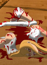 1girls beige_skin blonde_hair blood blood_stain bloody_clothes breasts clothes color death decapitation female female_death female_only gore guro hair human injury jeane_(nmh) laceration long_hair no_more_heroes severed_head skin solo stained_clothes suda_51 wound