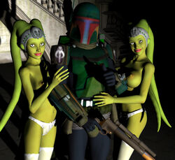 3d big_breasts boba_fett breasts looking_at_viewer mandalorian panties smiling smiling_at_viewer star_wars tagme thighhighs twi'lek unsettling