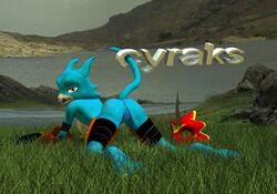 3d all_fours back_view blue_skin color cyraks day digimon female female_only flamedramon grass licking licking_lips looking_back mask open_eyes outdoors pussy raised_tail solo tagme tail tongue vulva white_skin yellow_eyes