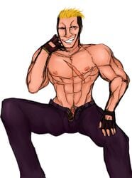 1boy 2010 colored colored_sketch curlytopzas fatal_fury king_of_fighters male male_focus male_only muscular muscular_male puhshpuhsh ryuji_yamazaki shirtless shirtless_male simple_background snk solo solo_focus solo_male tagme video_games white_background zipper_down