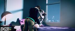 1boy 1boy1girl 1girls 21:9 3d animated bed bedroom blender d.va effectsmaster231 femboy femboy_on_female green_eyes overwatch ponytail sex trap trix_(effectsmaster231) ultrawide vaginal_penetration video