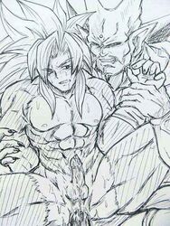 2boys abs anal anal_penetration anal_sex artist_request cum cum_in_ass cum_inside cumshot dragon dragon_ball dragon_ball_gt evil_dragon eyeshadow fur fusion gay gay_domination gogeta half-closed_eyes long_hair looking_at_another looking_back looking_behind looking_pleasured male male_only multiple_males muscles muscular muscular_male nipples omega_shenron pencil_(artwork) sharp_claws sharp_nails sharp_teeth shenron shounen_jump sketch spiky_hair super_saiyan_4 super_yi_xing_long teeth wrist_grab yaoi