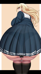 1girls ass bang_dream! big_ass big_breasts blonde_hair blush cameltoe eye_contact female huge_ass huge_breasts kirigaya_touko large_ass large_breasts long_hair looking_at_viewer looking_back school_uniform smile socks solo thick_ass thick_thighs thighs yeneisha