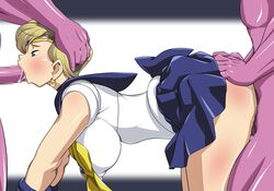 1girls 2boys bishoujo_senshi_sailor_moon blonde_hair censored clothed_sex clothing double_penetration erect_nipples erect_nipples_under_clothes fellatio female forced_oral hand_on_head haruka_tenou hikawadou hinokawa_jun large_breasts oral_sex penis rape sailor_uniform sailor_uranus skirt tagme threesome two_on_one