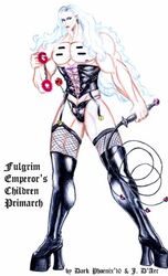 corset dark_phoenix'10 emperors_children fulgrim j._d'arc muscular muscular_male primarch solo_male warhammer_(franchise) warhammer_40k whip white_hair