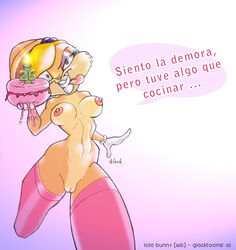 anthro breasts cake candle dialog female female_only food fur furry furry_breasts furry_ears glack gloves hair holding lola_bunny long_ears looney_tunes mammal rabbit short_hair solo space_jam speech_bubble standing tagme text translation_request