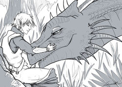 blowjob elf_ears eragon fellatio fellatio_from_feral genitals greyscale half-elf oral oral_penetration oversized_fellatio oversized_oral penetration penis penis_in_mouth pointed_ears pointy_ears saphira syrinoth tongue tongue_out tongue_out_blowjob uncolored