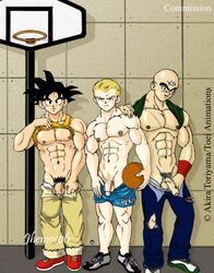 3boys dicks_out dragon_ball dragon_ball_z gay general_blue jhemos male male_only son_goku tenshinhan tien_shinhan yaoi