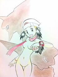 beanie beige_skin color dawn_(pokemon) dialga female hair handdrawn hat human palkia pokemon pokemon_(species) tagme