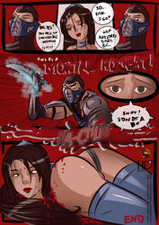 after_sex amputation ass beige_skin blood blood_stain brown_eyes brown_hair closed_eyes clothing color comic corpse dagger death decapitation defeated dialog english_text eyes fatality female female_death gore guro hair heads hotdesigns2 injury kitana kitana_(mk9) knife long_hair male mortal_kombat mortal_kombat_(2011) open_eyes royalty severed_head skin speech_bubble sub-zero text unseen_male_face wound