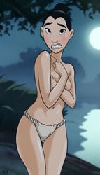 1girls areola asian blush breasts disney disney_princess embarrassed fa_mulan female female_only female_protagonist human mulan nipples solo topless y-s