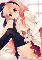 bra clothing dressing mio_isurugi mm! pointy_chin skirt stockings tagme