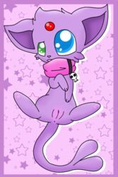 blue_eyes chibi color espeon fairyfloss female female_only forehead_jewel fur green_eyes heterochromia nude pokemon solo tagme vulva