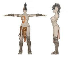 black_hair breasts clothes color female female_only footwear front_view genderswap genderswap_(mtf) god_of_war grey_skin hair kratos kratos_(female) loincloth mohawk multiple_views nipples reference_image reference_sheet rule_63 short_hair side_view simple_background solo standing torn_clothes white_background