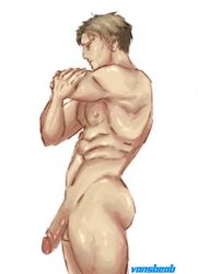 1boy attack_on_titan big_ass big_butt big_muscles big_penis blonde_hair flaccid male male_only muscles muscular muscular_male reiner_braun shingeki_no_kyojin solo solo_male vansbeab