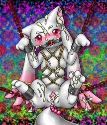 3_toes after_sex anal_beads anal_insertion blush bound color cum female female_only front_view fur furry_ears gag gagged insertion kurobedamu kyuubee looking_at_viewer mahou_shoujo_madoka_magica nude open_eyes pink_eyes pointy_ears puella_magi_madoka_magica rope rule_63 sex_toy solo vulva white_fur