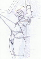 bleach bondage censor_bar censored hayashibara_hikari kuchiki_rukia monochrome nipples tagme