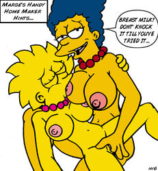 breastfeeding breasts color exposed_breasts female female_only fingering flat_colors human lisa_simpson marge_simpson multiple_females multiple_girls nev skin the_simpsons vulva yellow_body yellow_skin yuri