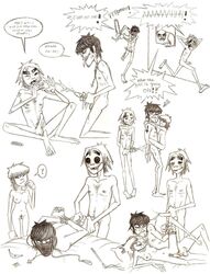 2d_(gorillaz) arms_behind_back bisexual breasts chainsaw collar fantasydemon female gag gay gay_domination gorillaz leash male maledom malesub monochrome multiple_boys murdoc_niccals nipples noodle_(gorillaz) nude penis pubic_hair russel_hobbs sex sketch straight upside_down_cross vaginal_penetration yaoi