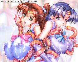 2girls ami_mizuno bishoujo_senshi_sailor_moon clothing erect_nipples erect_nipples_under_clothes female hg_chagawa large_breasts makoto_kino multiple_girls sailor_jupiter sailor_mercury tagme tentacle