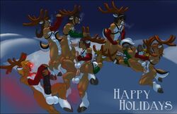 anthro blitzen christmas comet cupid dancer dasher donner female_fox furry furry_only honeypup prancer reindeer rudolph