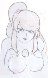 antiheld blonde_hair breasts cum female highres human large_breasts long_hair male metroid nintendo nipples nude paizuri payot penis ponytail samus_aran sketch straight tabletorgy tied_hair uncensored