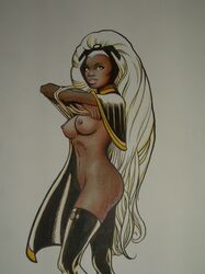 breasts brown_skin dark-skinned_female dark_skin female female_only human marvel marvel_comics nipples ororo_munroe side_view solo standing storm_(x-men) tagme tiara very_long_hair william_stout x-men