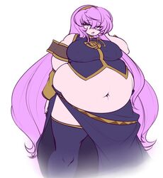 bbw belly big_belly big_breasts chubby clothed headband huge_belly imcoffeecakes long_hair looking_at_viewer luka_megurine overweight overweight_female pink_hair plump solo thighhighs vocaloid vocaloid_4