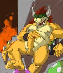 balls barefoot bowser erection gingertail humanoid_penis koopa male male_only mario_(series) mushroom nintendo nipples nude penis reptile scalie solo super_mario_bros. uncut video_games