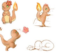 2011 charmander color female female_only feral fire flower green_eyes nintendo nude pokémon_(species) pokemon pokemon_rgby rika sketch solo tagme tail tail_fire vulva