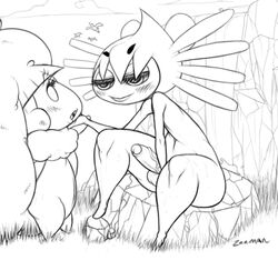 1boy blush erection female female_pokemon gothitelle interspecies male male/female male_pokemon monochrome outdoors penis pokemon pokemon_bw sitting size_difference standing straight tagme testicles whimsicott zeeman