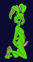 alien anthro bucky_o'hare bucky_o'hare_(series) green_fur kneeling kooshmeister male male_only penis rabbit side_view solo tagme