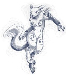 anthro digimon female female_only front_view fur furry monochrome renamon solo tagme tevionbee vulva